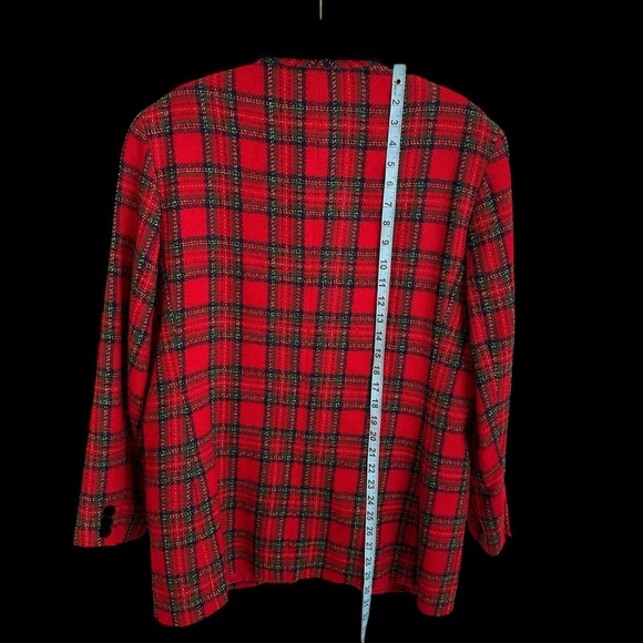 Vintage Talbots sz 16 Red Plaid Wool Blazer Jacket Velvet trim Christmas Holiday - Picture 3 of 7